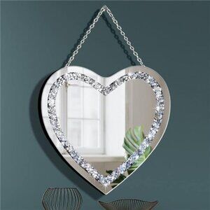 Crystal Crush Diamond Heart Shaped Silver Mirror